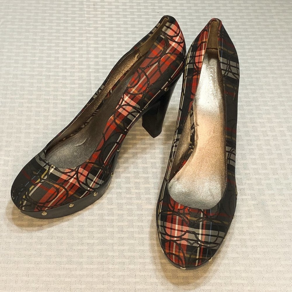 Coach Tartan Plaid Carli Studded Pumps